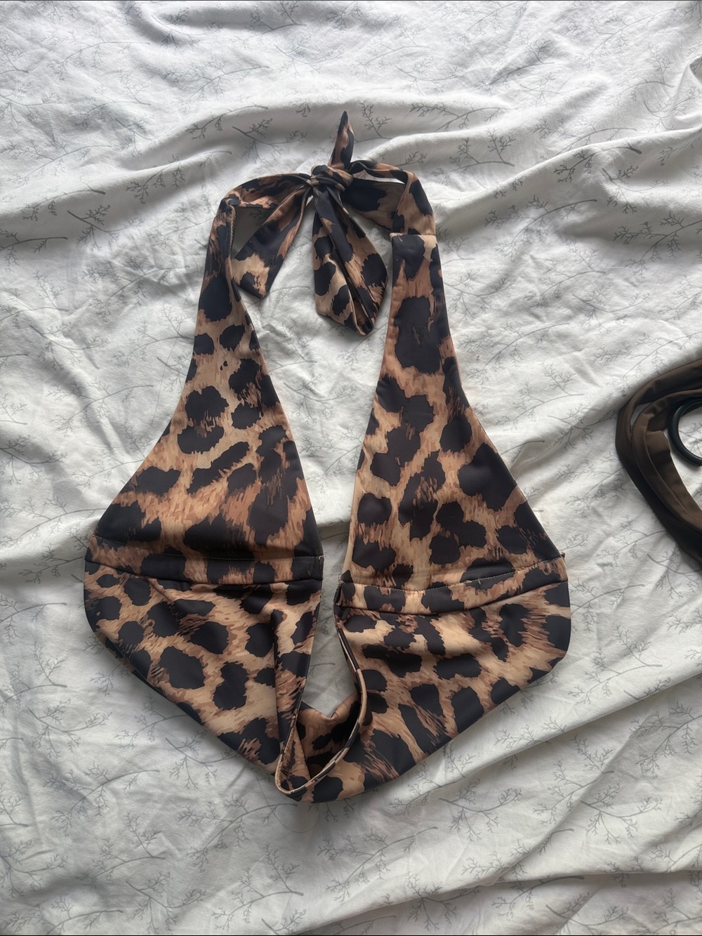Edikted Leopard Print Halter Crop Top in Brown and Black